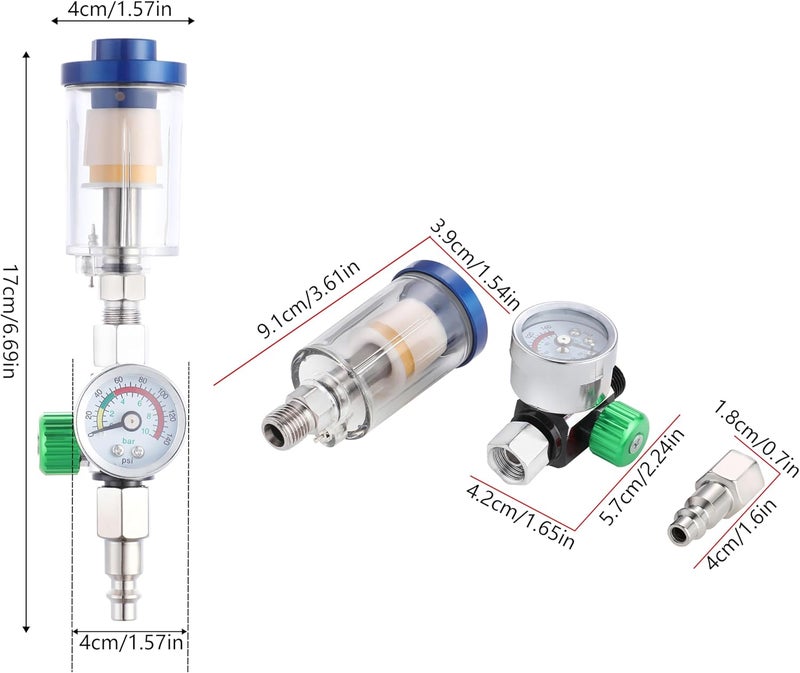ENDOZER Oil Water Separator, Air Filter with Pressure Gauge, Pressure Regulator for Air Spray Gun, G1/4" Inlet and Outlet - Image 3